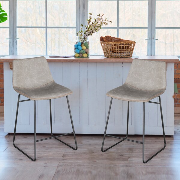 Amerihome Classic Faux Leather 24" Counter Height Chair Set, Stone, PR - BSLC24GSET
