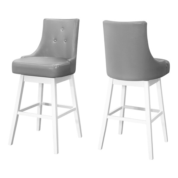 Monarch Specialties Bar Stool, Set Of 2, Swivel, Bar Height, Wood, Pu Leather Look, Grey, White, Transitional - I 1243