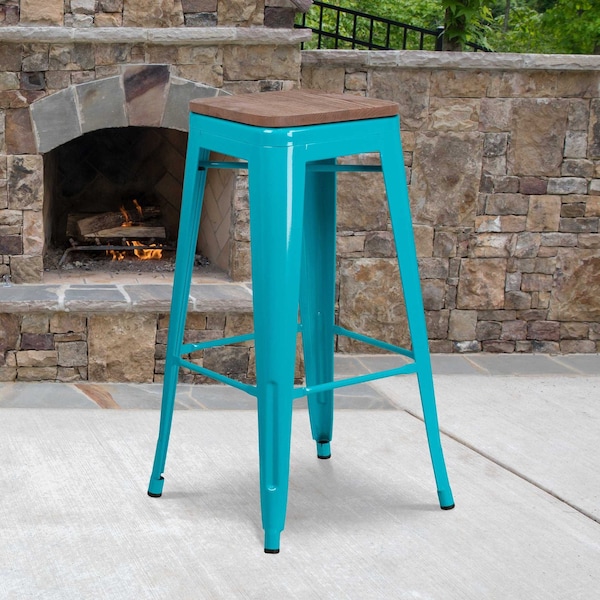 Flash Furniture No Back Metal Stool, 30", Teal - ET-BT3503-30-CB-WD-GG