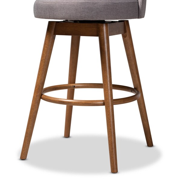 Baxton Studio Carra Grey Upholstered Walnut-Finished Wood Swivel Bar Stool, PK2 - 157-9650