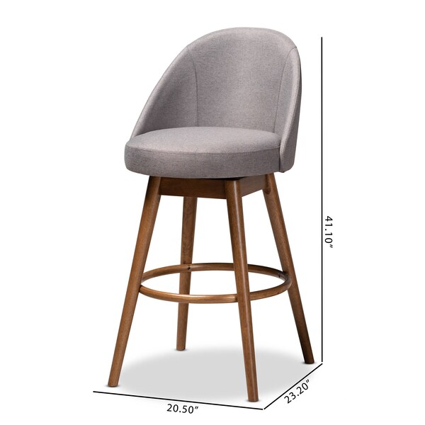Baxton Studio Carra Grey Upholstered Walnut-Finished Wood Swivel Bar Stool, PK2 - 157-9650
