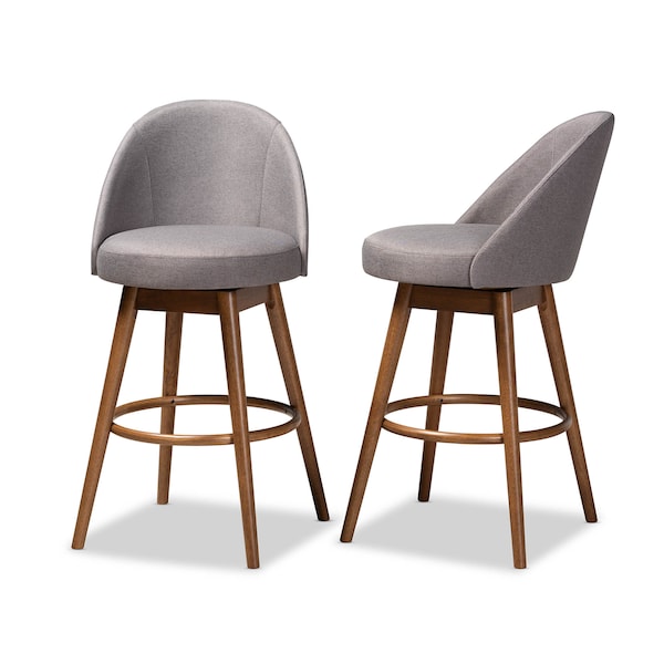 Baxton Studio Carra Grey Upholstered Walnut-Finished Wood Swivel Bar Stool, PK2 - 157-9650