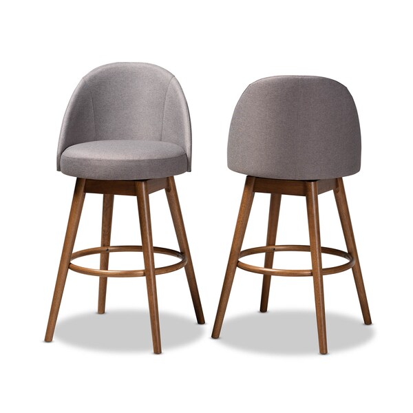 Baxton Studio Carra Grey Upholstered Walnut-Finished Wood Swivel Bar Stool, PK2 - 157-9650