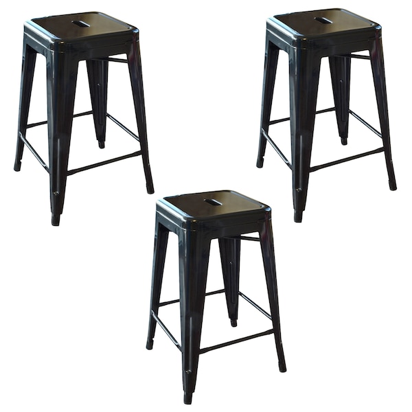 Amerihome Loft Black 24" Metal Bar Stool, PK3 - BS24BLK3