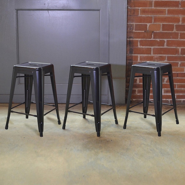 Amerihome Loft Black 24" Metal Bar Stool, PK3 - BS24BLK3