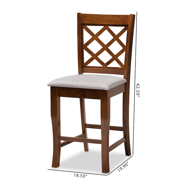 Baxton Studio Aria Grey Upholstered and Walnut Wood 2-Piece Pub Chair Set - 167-9888