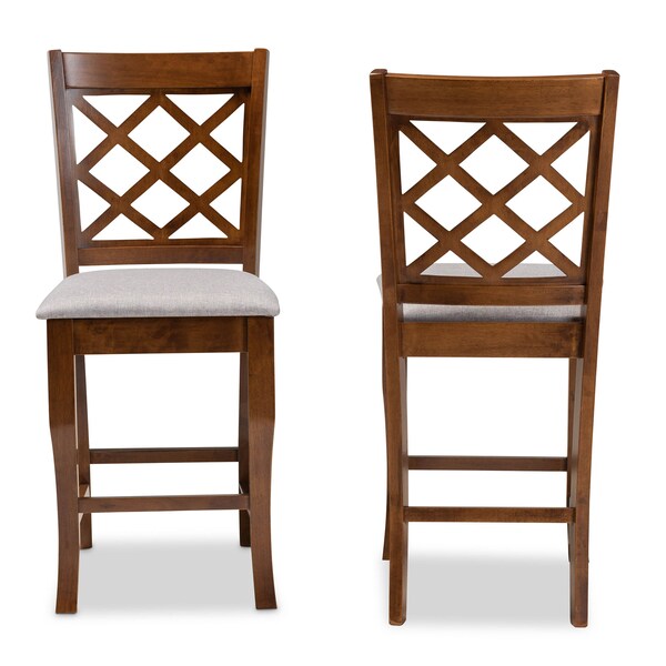 Baxton Studio Aria Grey Upholstered and Walnut Wood 2-Piece Pub Chair Set - 167-9888