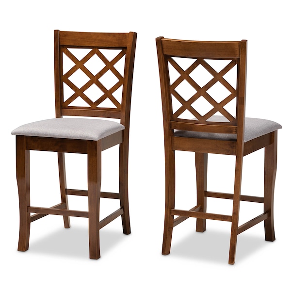 Baxton Studio Aria Grey Upholstered and Walnut Wood 2-Piece Pub Chair Set - 167-9888