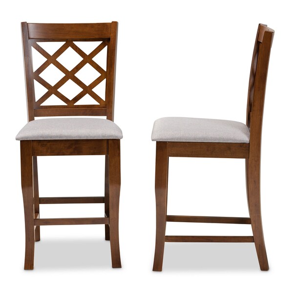 Baxton Studio Aria Grey Upholstered and Walnut Wood 2-Piece Pub Chair Set - 167-9888