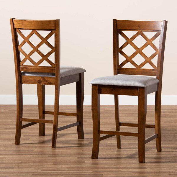 Baxton Studio Aria Grey Upholstered and Walnut Wood 2-Piece Pub Chair Set - 167-9888