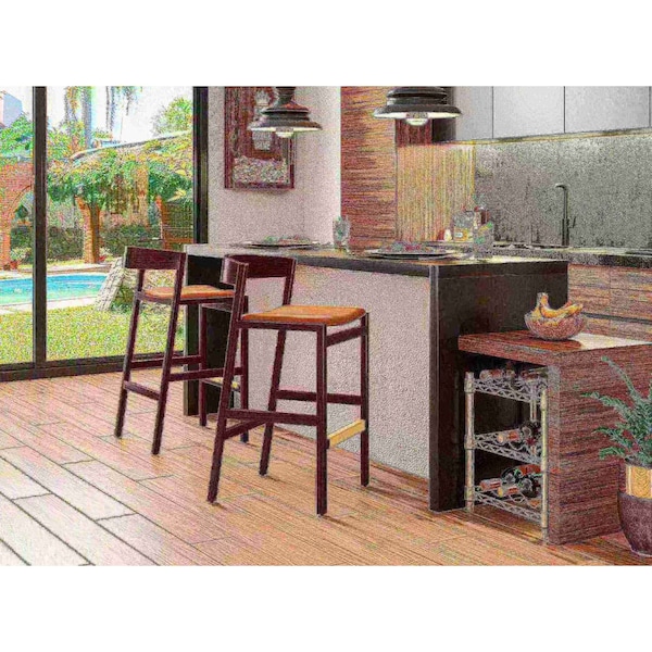 Manhattan Comfort Klismos Barstool in Camel and Dark Walnut (Set of 2) - 2-BS014-CL