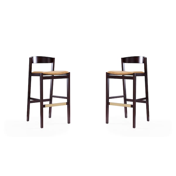 Manhattan Comfort Klismos Barstool in Camel and Dark Walnut (Set of 2) - 2-BS014-CL