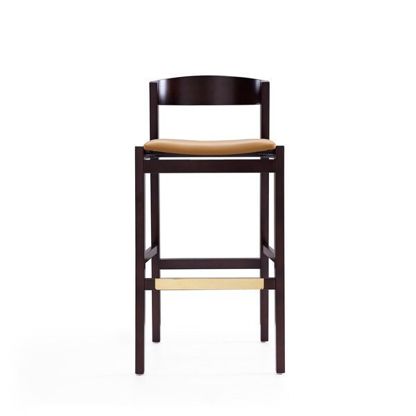 Manhattan Comfort Klismos Barstool in Camel and Dark Walnut (Set of 2) - 2-BS014-CL