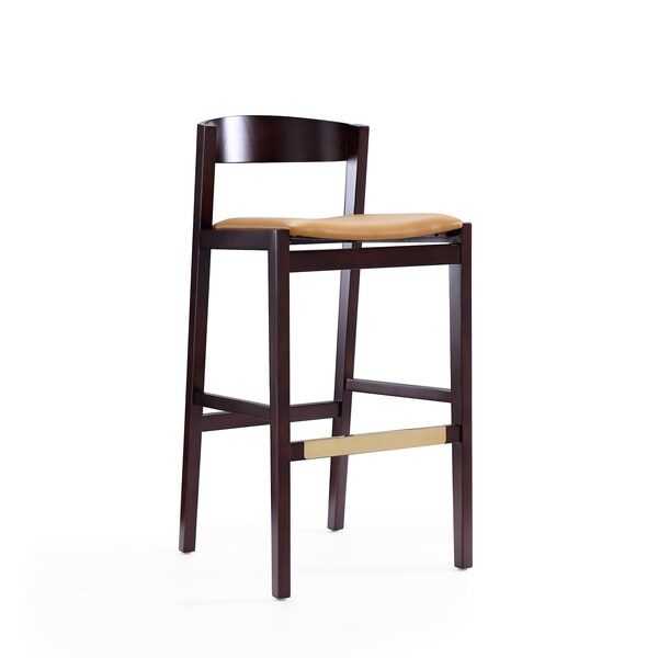 Manhattan Comfort Klismos Barstool in Camel and Dark Walnut (Set of 2) - 2-BS014-CL