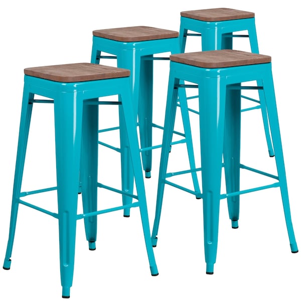 Flash Furniture Teal No Back Metal Stool, 30", PK4 - 4-ET-BT3503-30-CB-WD-GG