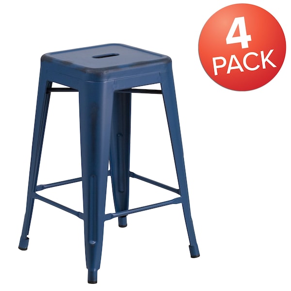 Flash Furniture 4PK 24"H Backless Blue Metal Counter Height Stool - 4-ET-BT3503-24-AB-GG