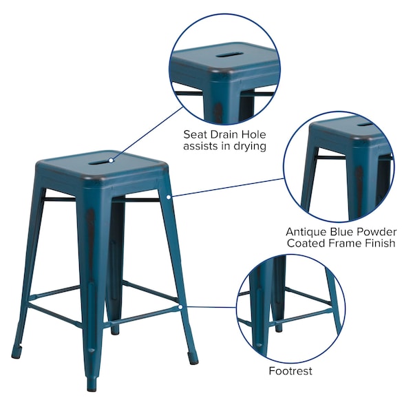 Flash Furniture 4PK 24"H Backless Blue Metal Counter Height Stool - 4-ET-BT3503-24-AB-GG