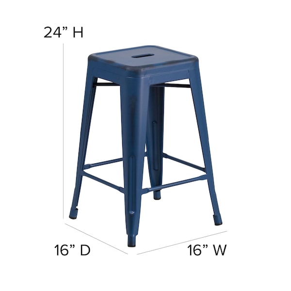 Flash Furniture 4PK 24"H Backless Blue Metal Counter Height Stool - 4-ET-BT3503-24-AB-GG