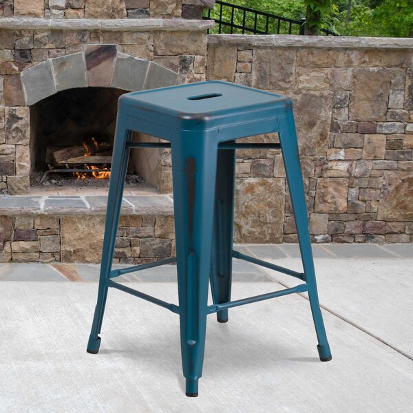 Flash Furniture 4PK 24"H Backless Blue Metal Counter Height Stool - 4-ET-BT3503-24-AB-GG