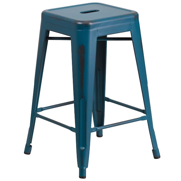 Flash Furniture 4PK 24"H Backless Blue Metal Counter Height Stool - 4-ET-BT3503-24-AB-GG