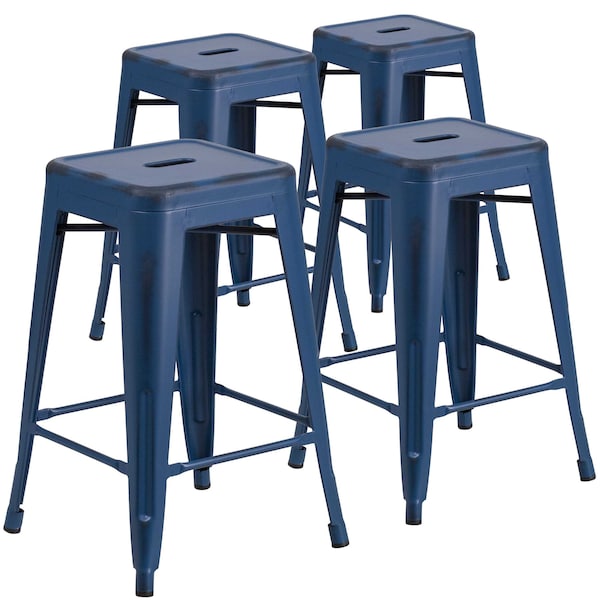 Flash Furniture 4PK 24"H Backless Blue Metal Counter Height Stool - 4-ET-BT3503-24-AB-GG
