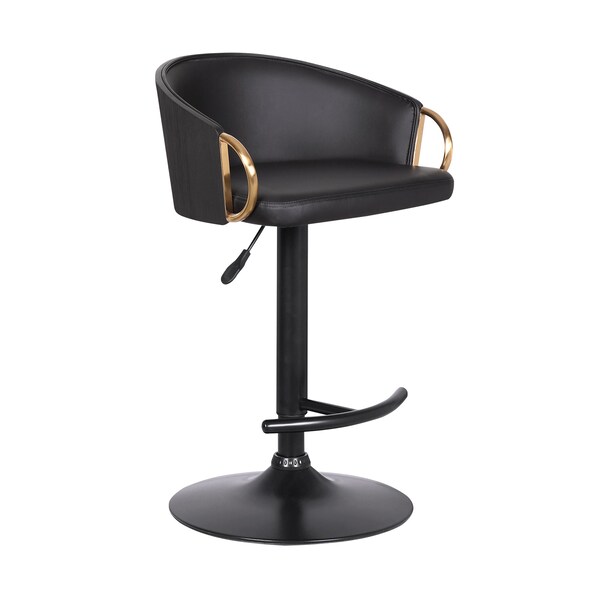 Armen Living Solstice Adjustable Black Faux Leather Swivel Barstool - LCSCBABLBL