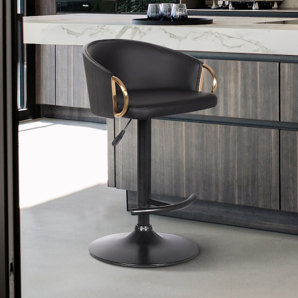 Armen Living Solstice Adjustable Black Faux Leather Swivel Barstool - LCSCBABLBL
