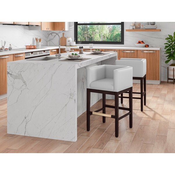 Manhattan Comfort Kingsley Barstool in Ivory and Dark Walnut - BS012-IV