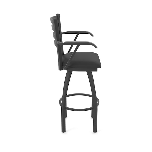 Holland Bar Stool Co Jackie with Arms 30 in. Swivel Bar Stool with Black Wrinkle Finish and Black Vinyl Seat - 415