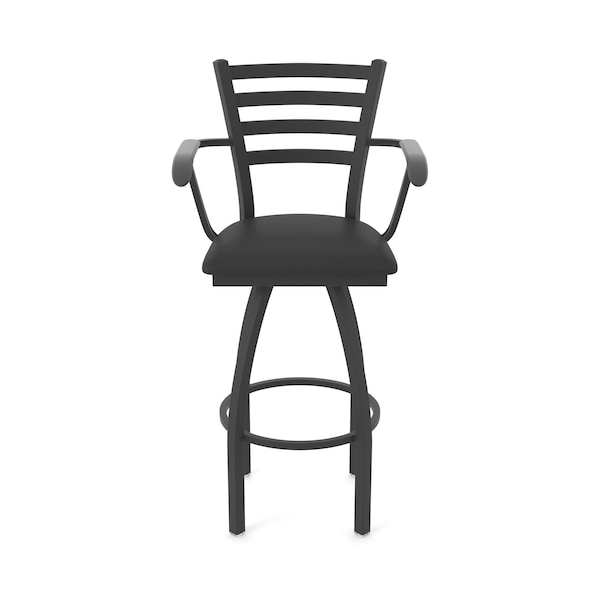 Holland Bar Stool Co Jackie with Arms 30 in. Swivel Bar Stool with Black Wrinkle Finish and Black Vinyl Seat - 415
