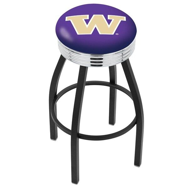 Holland Bar Stool Co 30" Blk Wrinkle Washington Swivel Bar Stool, Chrome Ring - L8B3C30WASHUN