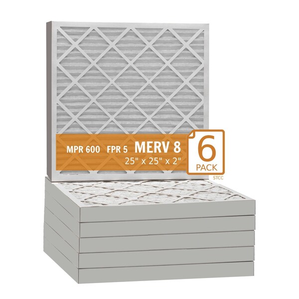 Purolator 25x25x2 Pleated Air Filter, MERV 8, 6 PK - 25X25X2X1 KP (6 PACK)