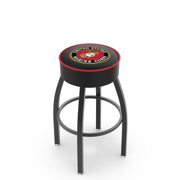 Holland Bar Stool Co 30" 4" U.S. Marines Cushion Seat, Blk Wrinkle Base Swivel Bar Stool - L8B130MARINE
