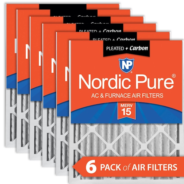 Nordic Pure 16x20x4 Plus Carbon Pleated Air Filter, High Capacity, MERV 15, 6 PK - 16X20X4M15+C-6