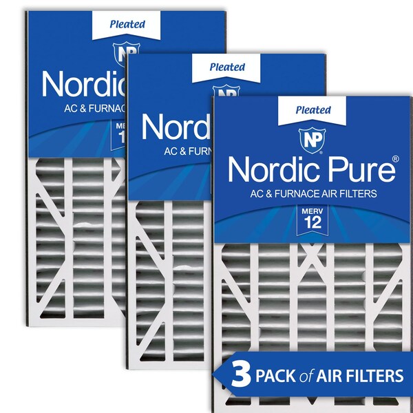 Nordic Pure 16x25x3 Pleated Air Filter, High Capacity, Electrostatically Charged Synthetic Media, MERV 12, 3 PK - 16X25X3ABM12-3