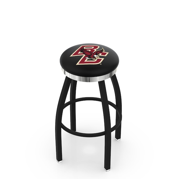 Holland Bar Stool Co 25" Blk Wrinkle Boston College Swivel Bar Stool, Chrome Ring - L8B2C25BOSTNC