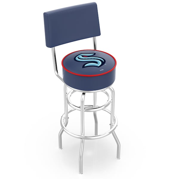 Holland Bar Stool Co 30" Chrome Double Ring Seattle Kraken Swivel Bar Stool with a Back - L7C430SEAKRK