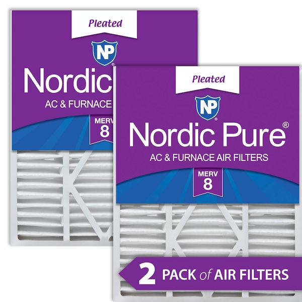 Nordic Pure 20x25x5 Pleated Air Filter, High Capacity, Electrostatically Charged Synthetic Media, MERV 8, 2 PK - 20X25X5_1/4GCAM8-2