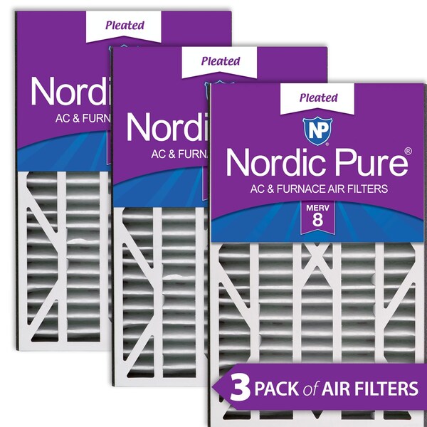 Nordic Pure 16x25x3 Pleated Air Filter, High Capacity, Electrostatically Charged Synthetic Media, MERV 8, 3 PK - 16X25X3ABM8-3