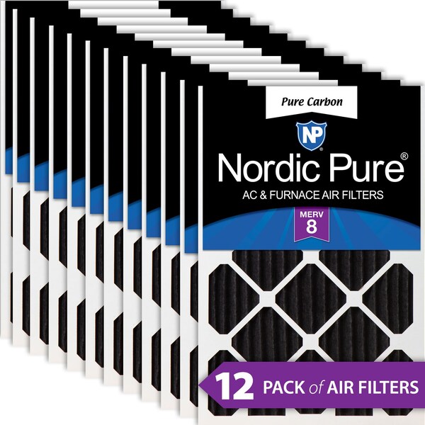Nordic Pure 20x25x2 Pure Carbon Pleated Air Filter, High Capacity, MERV 8, 12 PK - 20X25X2PCP-12