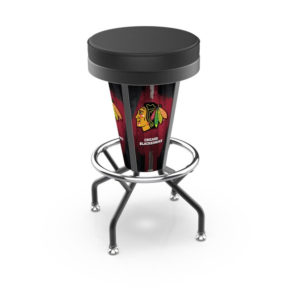 Holland Bar Stool Co Lighted Chicago Blackhawks 30" Swivel Bar Stool - L500030CHIHWKBLKVINYL