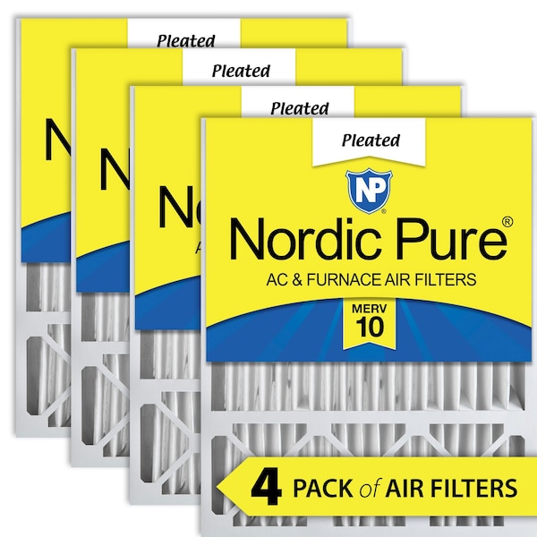 Nordic Pure 20x25x5 Pleated Air Filter, High Capacity, Electrostatically Charged Synthetic Media, MERV 10, 4 PK - 20X25X5HM10-4