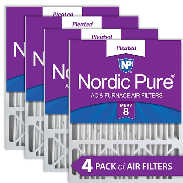 Nordic Pure 20x25x5 Pleated Air Filter, High Capacity, Electrostatically Charged Synthetic Media, MERV 8, 4 PK - 20X25X5LXREDM8-4
