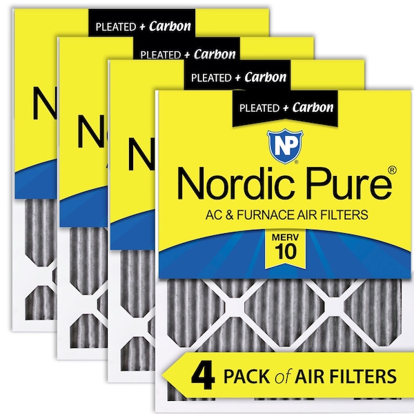 Nordic Pure 14x30x1 Plus Carbon Pleated Air Filter, High Capacity, MERV 10, 4 PK - 14X30X1PM10C-4