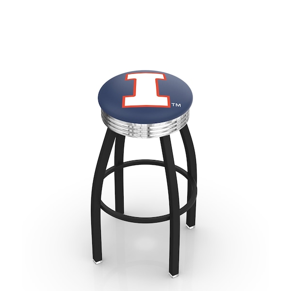 Holland Bar Stool Co 30" Blk Wrinkle Illinois Swivel Bar Stool, Chrome Ring - L8B3C30ILLINIU