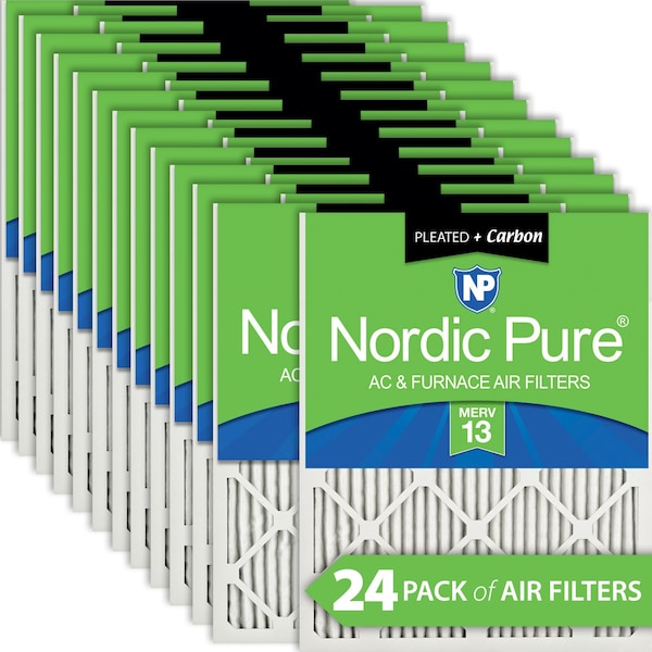 Nordic Pure 12x25x1 Plus Carbon Pleated Air Filter, High Capacity, MERV 13, 24 PK - 12X25X1M13+C-24