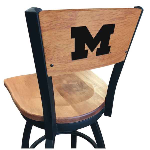 Holland Bar Stool Co 25" Blk Wrinkle Michigan Swivel Bar Stool, Laser Engraved Back - L03825BWMEDMPLAMICHUNMEDMPL