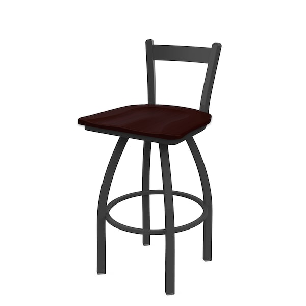 Holland Bar Stool Co 30" Low Back Swivel Bar Stool, Pewter Finish, Dark Cherry Oak Seat - 82130PWDCOAK