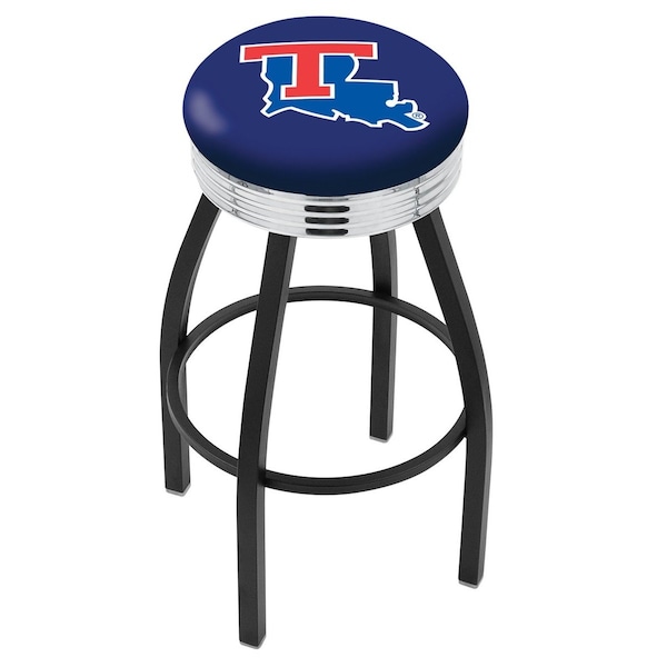 Holland Bar Stool Co 25" Blk Wrinkle Louisiana Tech Swivel Bar Stool, Chrome Ring - L8B3C25LATECH
