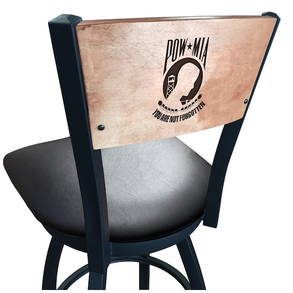 Holland Bar Stool Co 25" Blk Wrinkle POW/MIA Swivel Bar Stool, Laser Engraved Back - L03825BWMEDMPLAPOWMIABLKVINYL